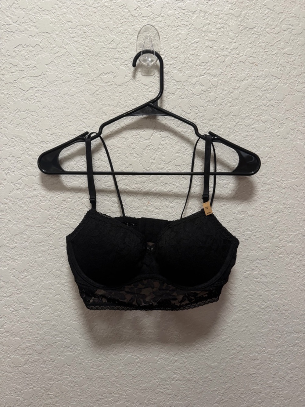 Victoria's Secret PINK Bralette Bra Women's M Black Padded Lace Underwire